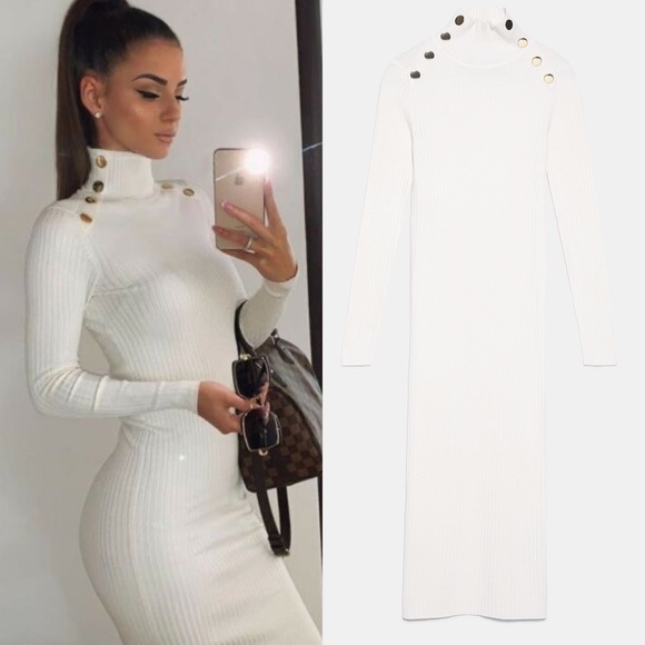 zara ribbed button dress